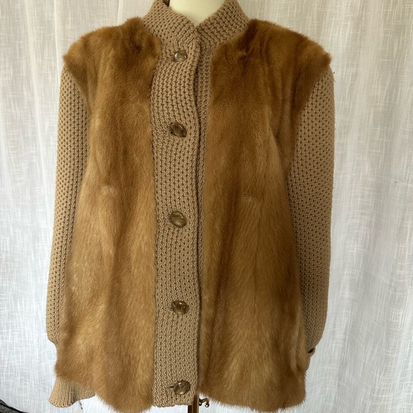 Jackets & Blazers - Vintage KENT FISHER Baltimore Genuine Mink Fur & Wool Knit Jacket | L/XL